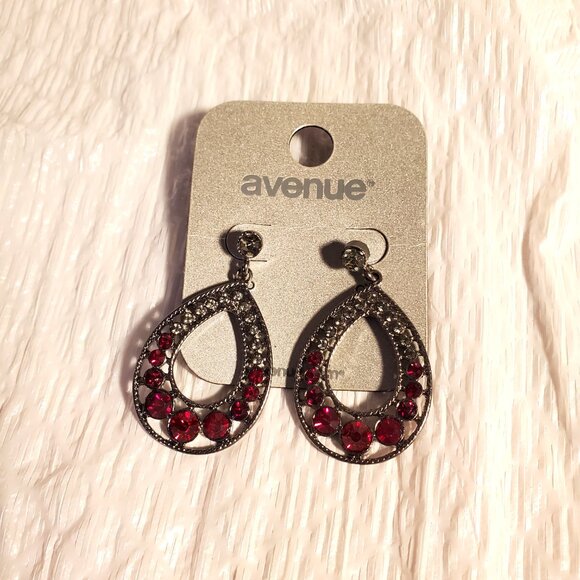 New women ruby red post drop earrings from the Avenue - Picture 2 of 4